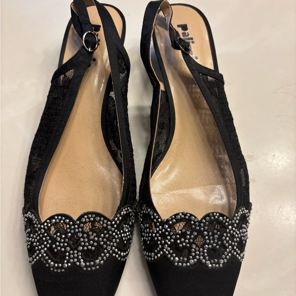 Pallizio Elegant Black Flats with Beaded Accents
